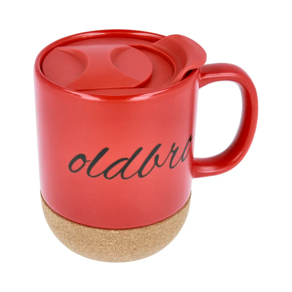 Керамическая кофейная кружка OldBro Red 414 мл с пробковым дном и крышкой - фото 3
