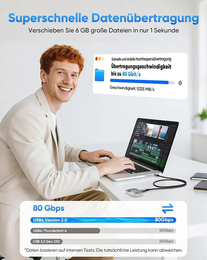 Кабель SUNGUY USB4 Type-C 40Gbps 240W 1 м для зарядки та передачі даних - фото 8