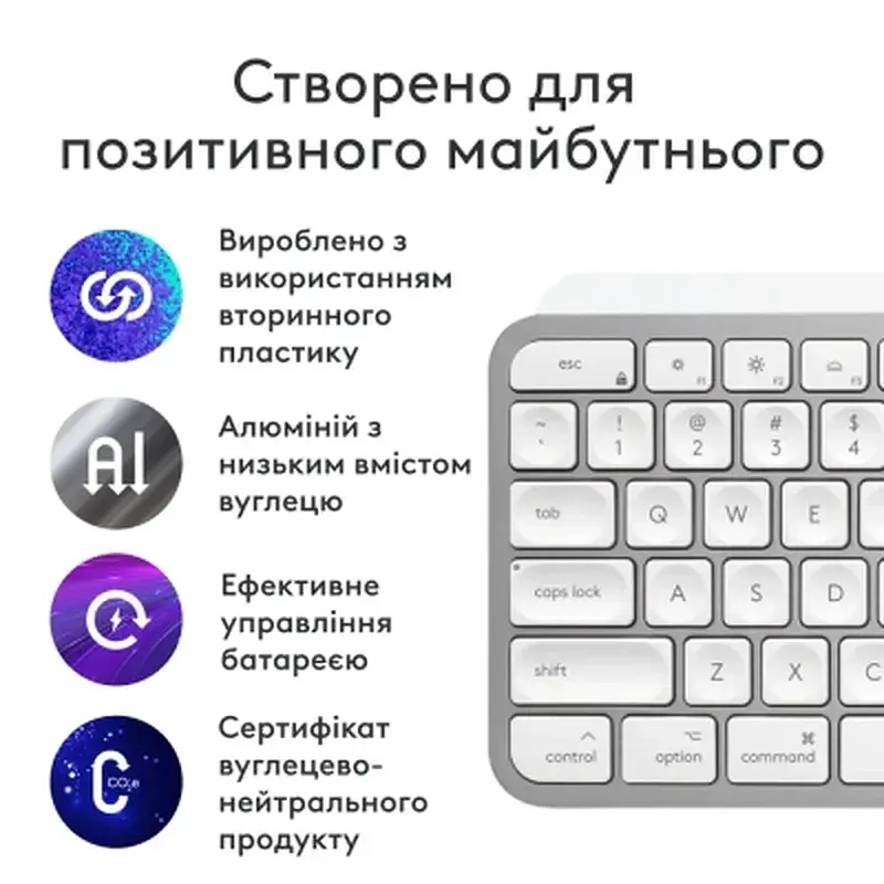 Клавіатура Logitech MX Keys S для MAC Bluetooth/Wireless UA Pale Grey (920-011638) - фото 4