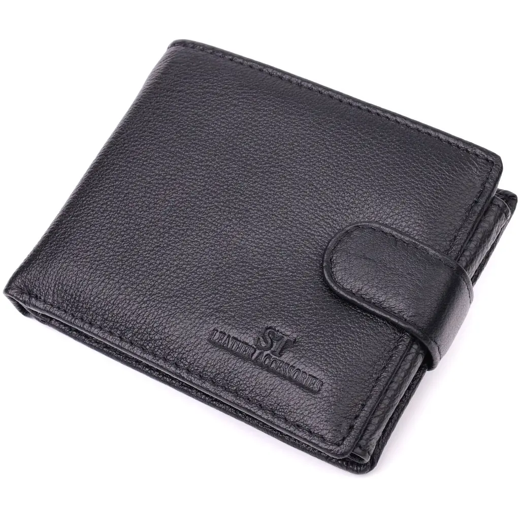Цікавий гаманець із блоком під документи з натуральної шкіри ST Leather 22480 чорний - фото 5