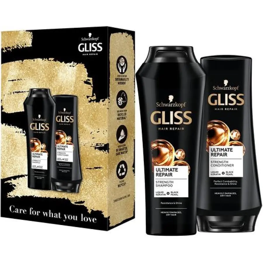 Набор Gliss Care with Ultimate Repair для сильно поврежденных и сухих волос: Шампунь 250 мл + Бальзам 200 мл - фото 1