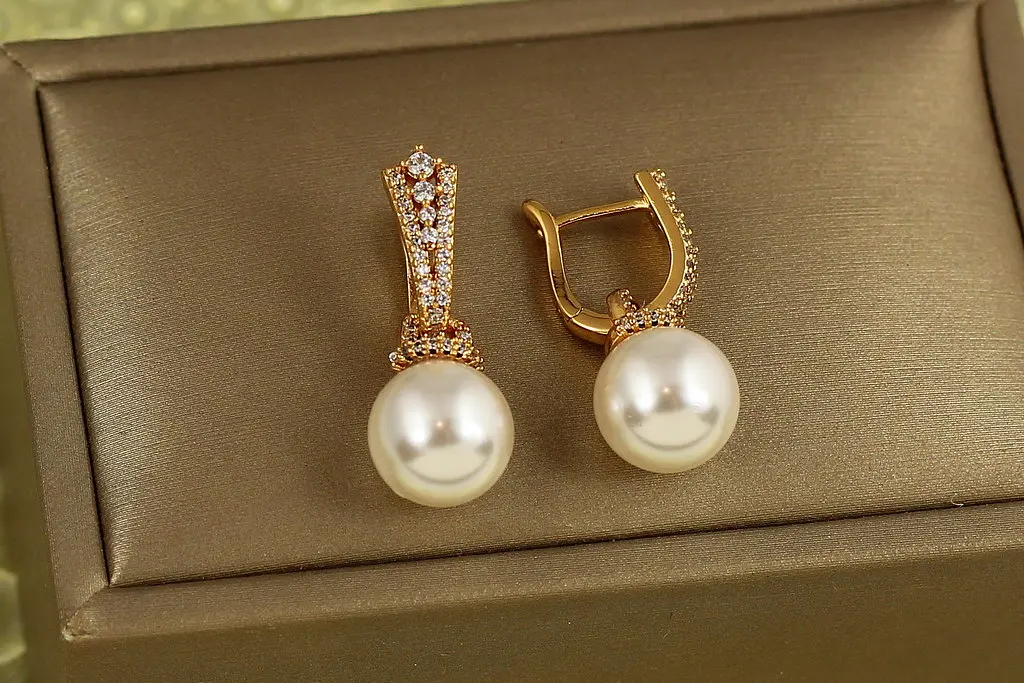 Сережки підвіски Xuping Jewelry Перлина бажань 2,5 см золотисті - фото 2