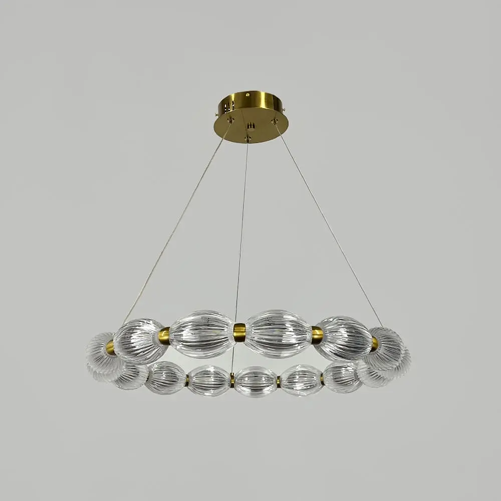 Led люстра с прозрачными рельефными шариками в латунном кольцевом корпусе Ø 58 см | Line F | Ст. MJ343-580 AB+CL - фото 5