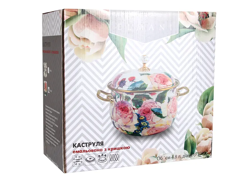 Каструля емальована Elmani з кришкою, 4,8 л, діаметр 22 см, висота 14 см (763-005) - фото 2