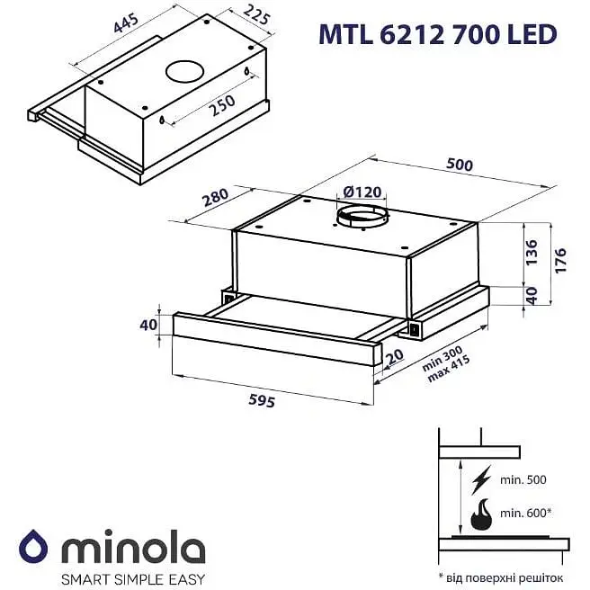 Витяжка телескопічна Minola MTL 6212 GR 700 LED - фото 7