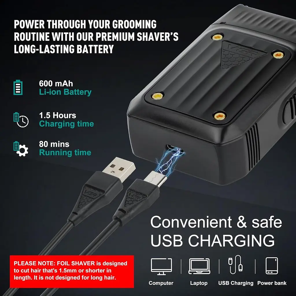 Електробритва VGR V-363 з USB-зарядкою та акумулятором сіткова електробритва для подорожей - фото 2