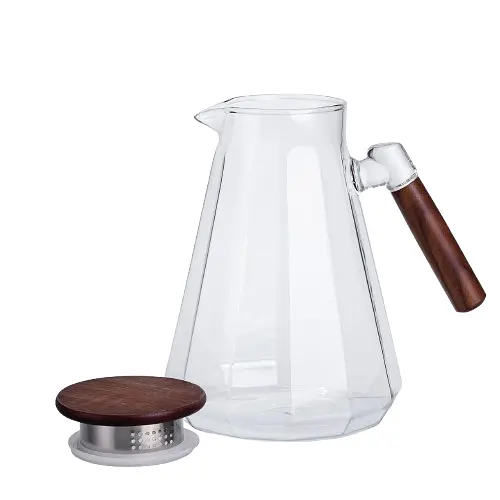 Кувшин для напитков 1.7 л с ручкой и бамбуковой крышкой Прозрачный Yiwu 64486-72 - фото 4