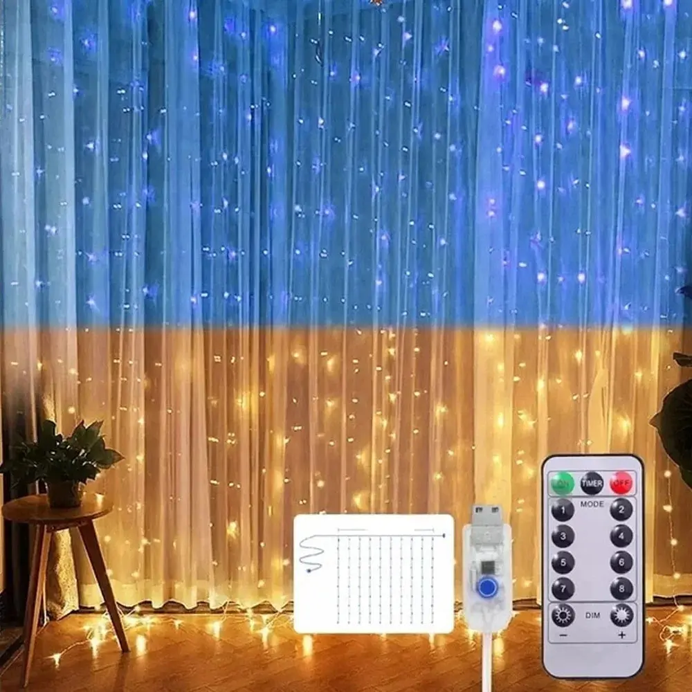 Гирлянда штора SFK-09 флаг Украины 3х3 метра с пультом USB - фото 6
