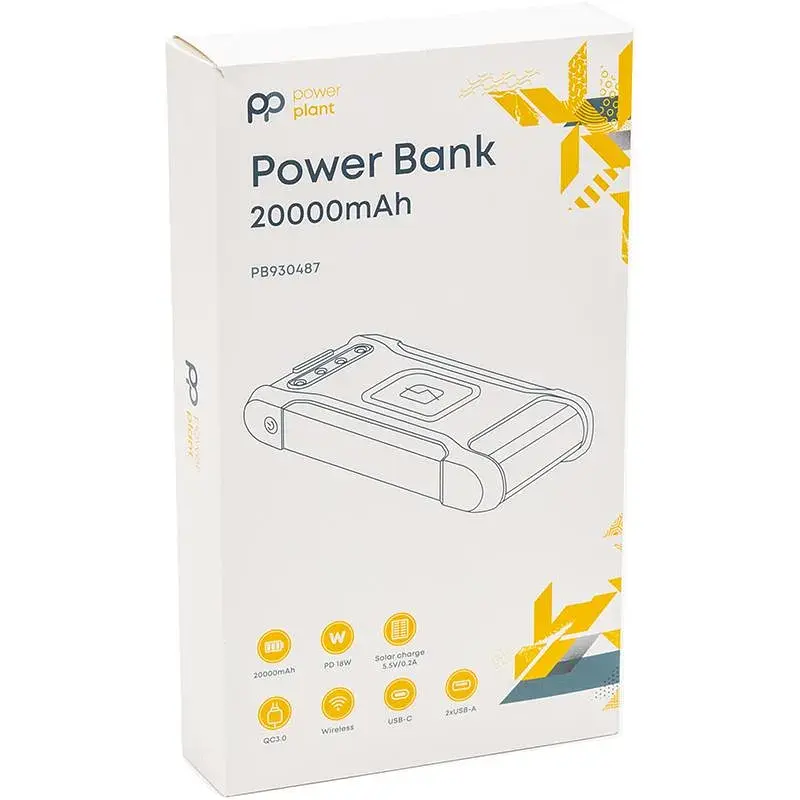 Батарея універсальна PowerPlant 20000mAh, PD/18W, QC3.0, USB-C, USB-A*2, Wireless, Solar panel (PB930487) - фото 6