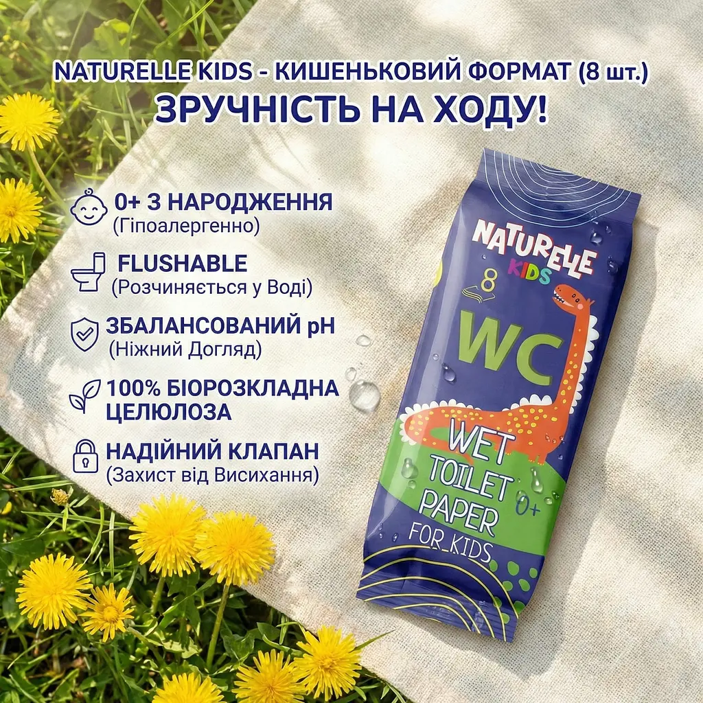 Вологий туалетний папір Naturelle Kids 8 шт. гіпоалергенний - фото 2