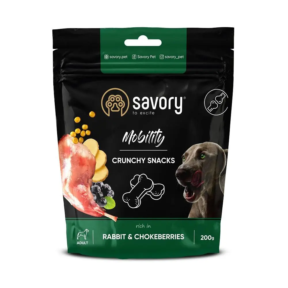 Функціональні хрусткі ласощі Savory для здоров’я суглобів собак, кролик і чорноплідна горобина, 200 г