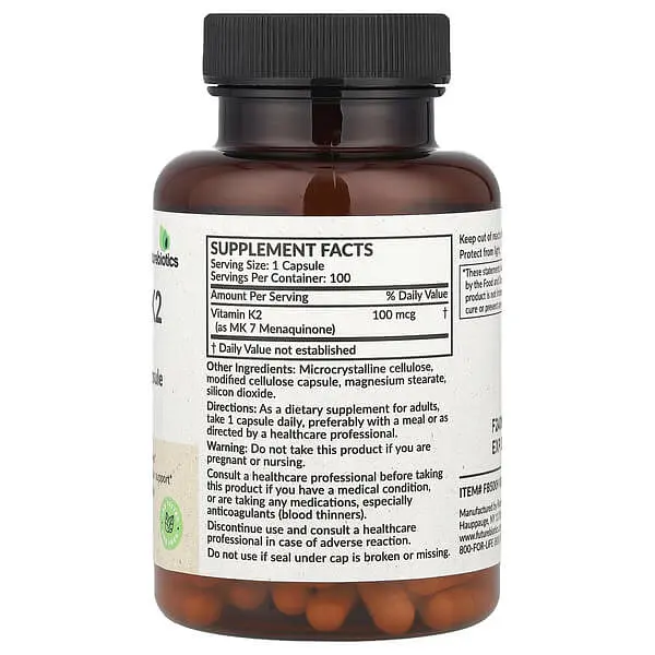 Вітамін К Vitamin K2 as MK-7 100 mcg 100 капсул Futurebiotics vit0006311 - фото 2