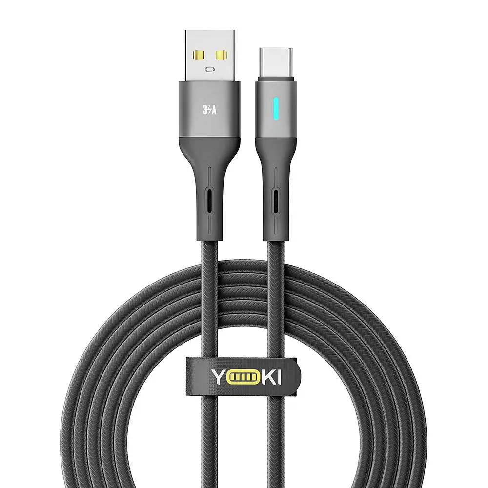 Кабель для заряджання та обміну даними Yoki YK-LE17 LED Series USB/Type C 60W 3A/20V 2 m Black