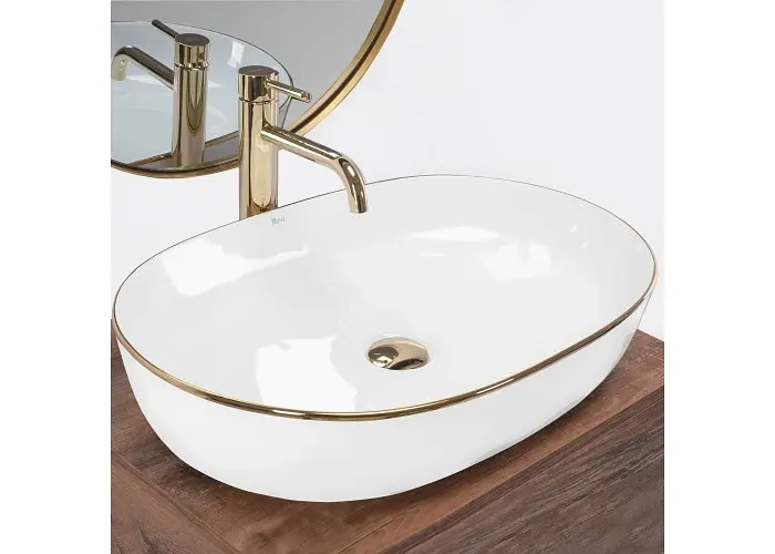 Умивальник Rea Cleo 60,5x41 white-gold (REA-U6211), Глянцева - фото 2