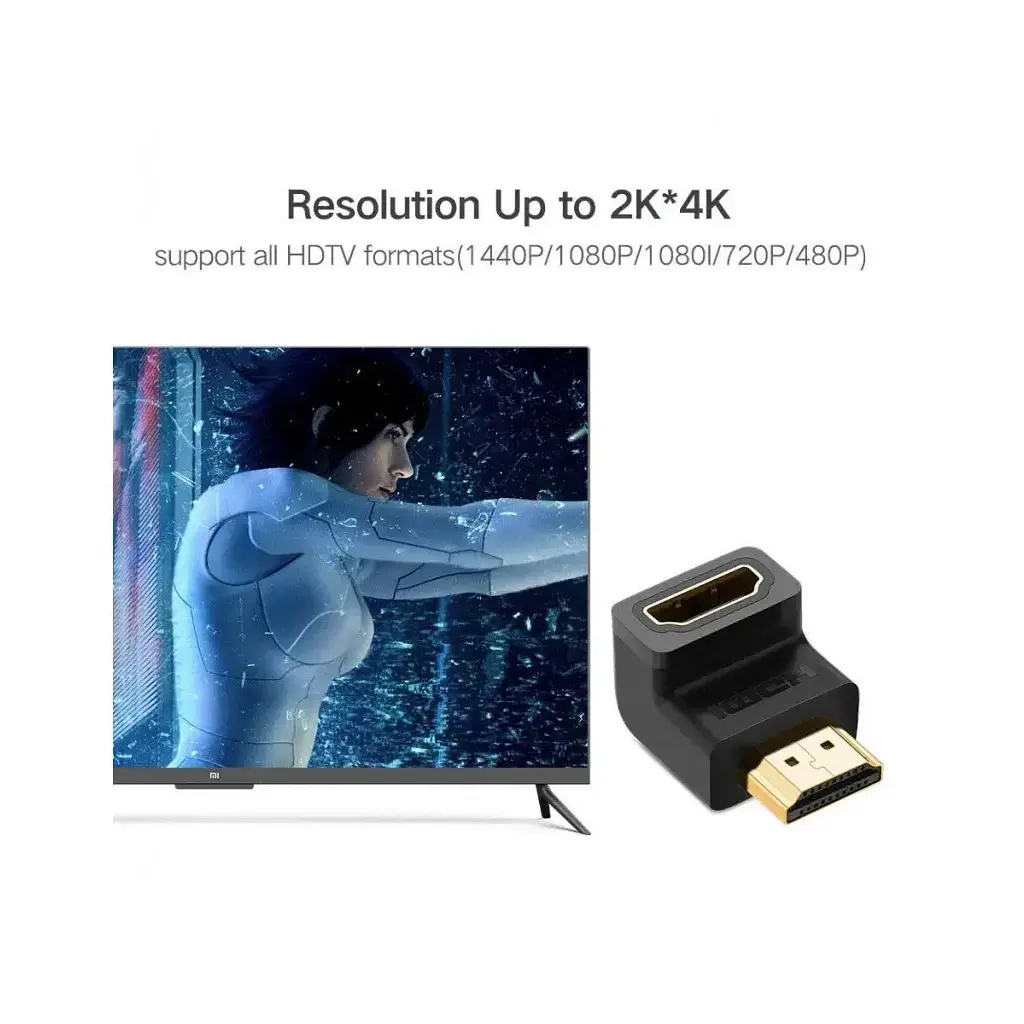 Переходник HDMI M to HDMI F 90° corner Down HD112 black Ugreen (20109) - фото 5