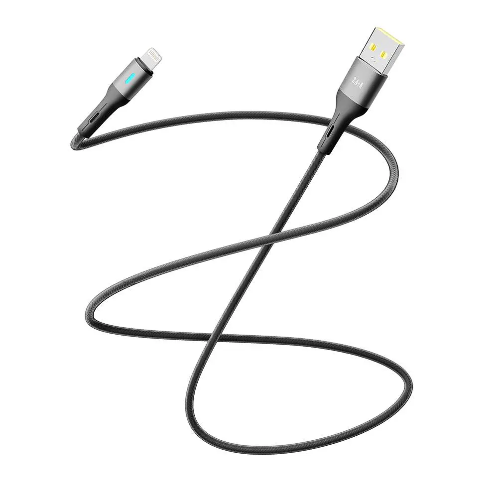 Кабель для заряджання та обміну даними USB Yoki YK-LE17 LED Series USB/Lightning 12W 2.4A/5V 1.2 m Black - фото 3