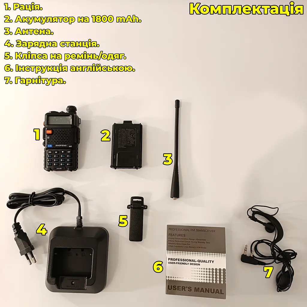 Рація дводіапазонна Baofeng UV-5R (136-174 MHz, 400-520 MHz), 8 Вт, 1800 mAh + Гарнітура у подарунок - фото 2