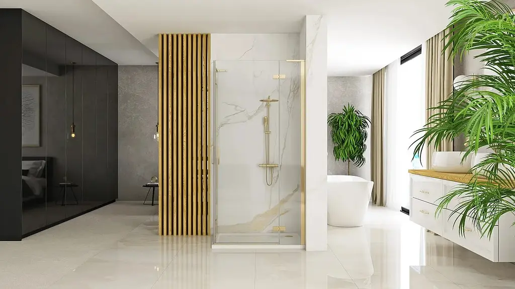 Душова кабіна Rea Hugo 80x80 gold подвійна REA-K6608, Золотий, Універсальна, прозорий, золотий - фото 5