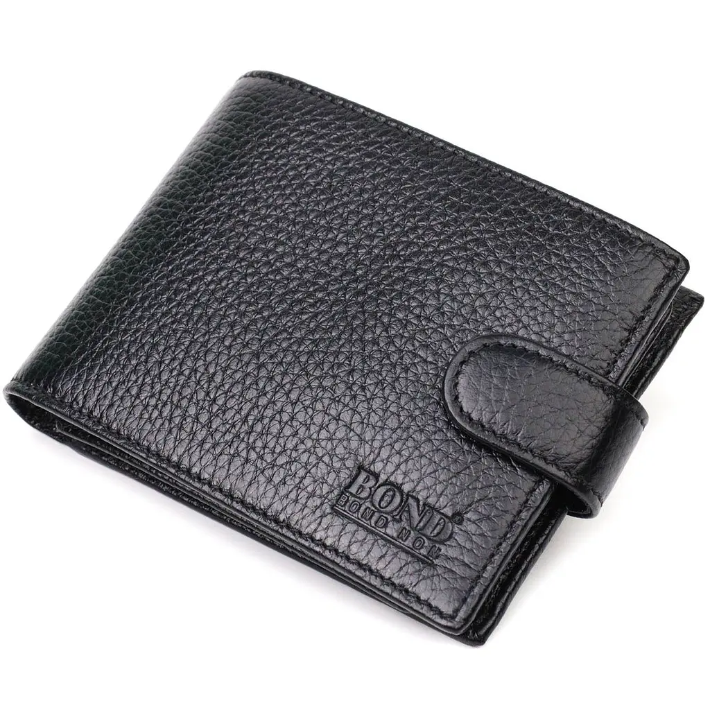 Компактний та водночас місткий гаманець для чоловіків з натуральної шкіри BOND 21996 чорний