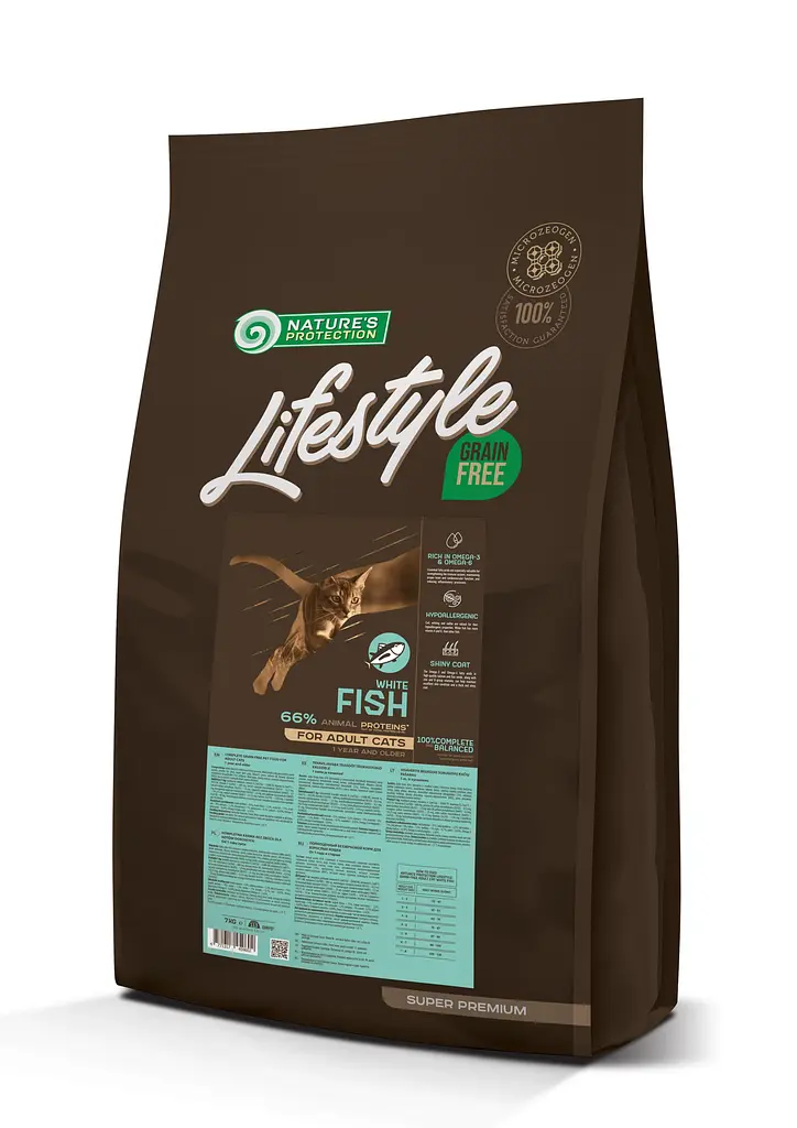 Сухий беззерновий корм для котів з білою рибою Nature's Protection Lifestyle Grain Free White Fish Adult Cat, 7 кг