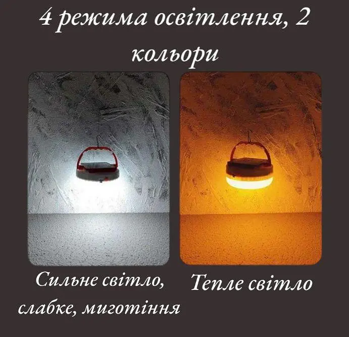 Кемпінговий ліхтар LED акумуляторна (5х18650) лампа світлодіодна підвісна світильник із сонячною панеллю час світіння до 6 годин UKC UFO 2022-150 - фото 6