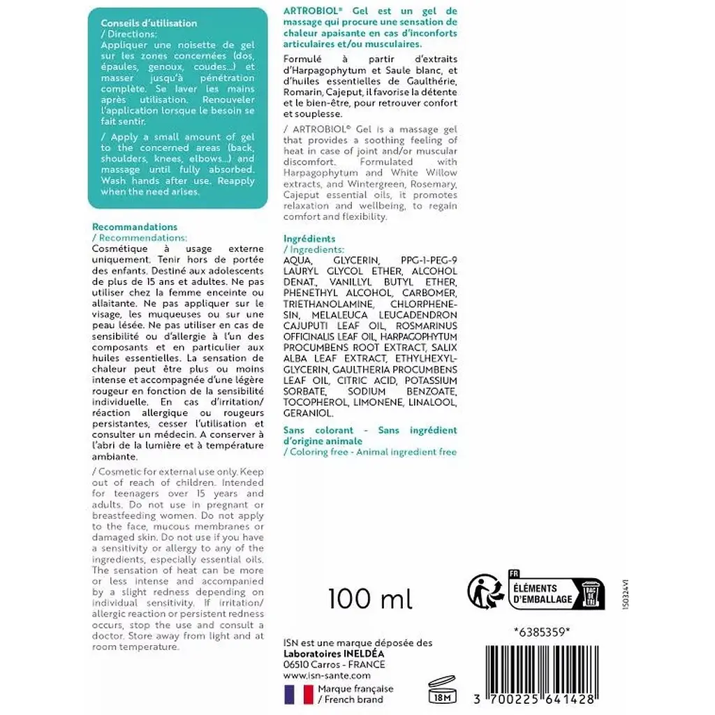 Гель Ineldea ISN Artrobiol для зняття болю в м'язах та суглобах 100 мл - фото 2