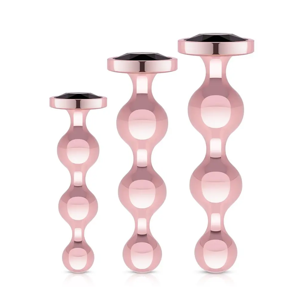 Набір анальних іграшок Rosy Gold - Metal Butt Plug Set 3 Pieces SX3070 104328 - фото 5