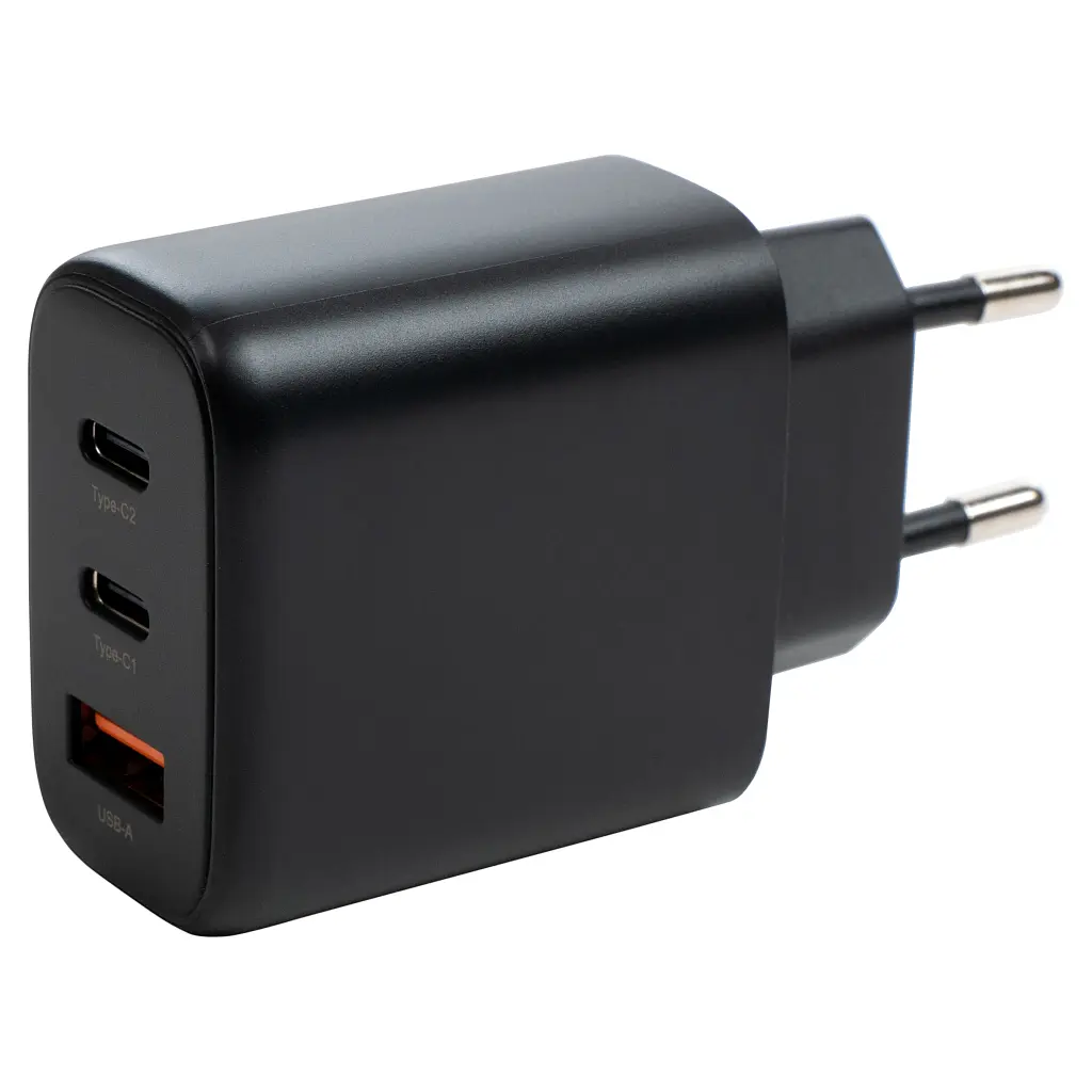 Зарядний пристрій Vinga GaN 65 Вт, PD + QC, настінний, порти: 2xUSB-C + 1xUSB-A (VCPCHCCA65B) - фото 2