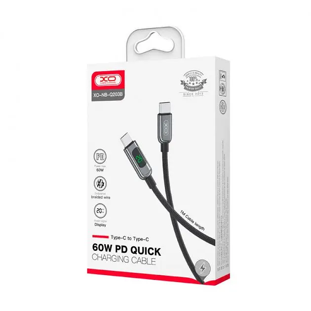 Кабель XO NB-Q203B Digital display data type-c cable 60W Black - фото 2