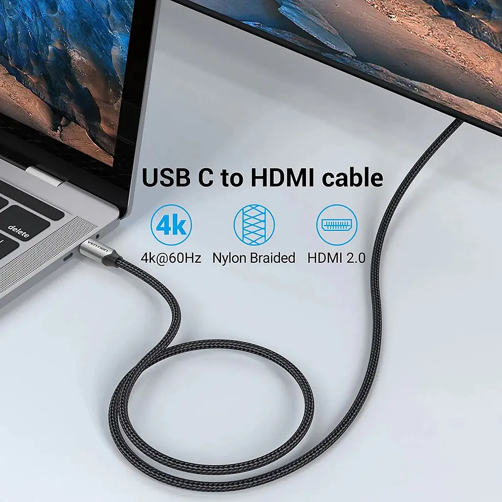 Кабель USB 3.1 Type-C M - HDMI M, 2.0m v.2.0 4K 60Hz Aluminum Alloy Type чорний Vention - фото 5