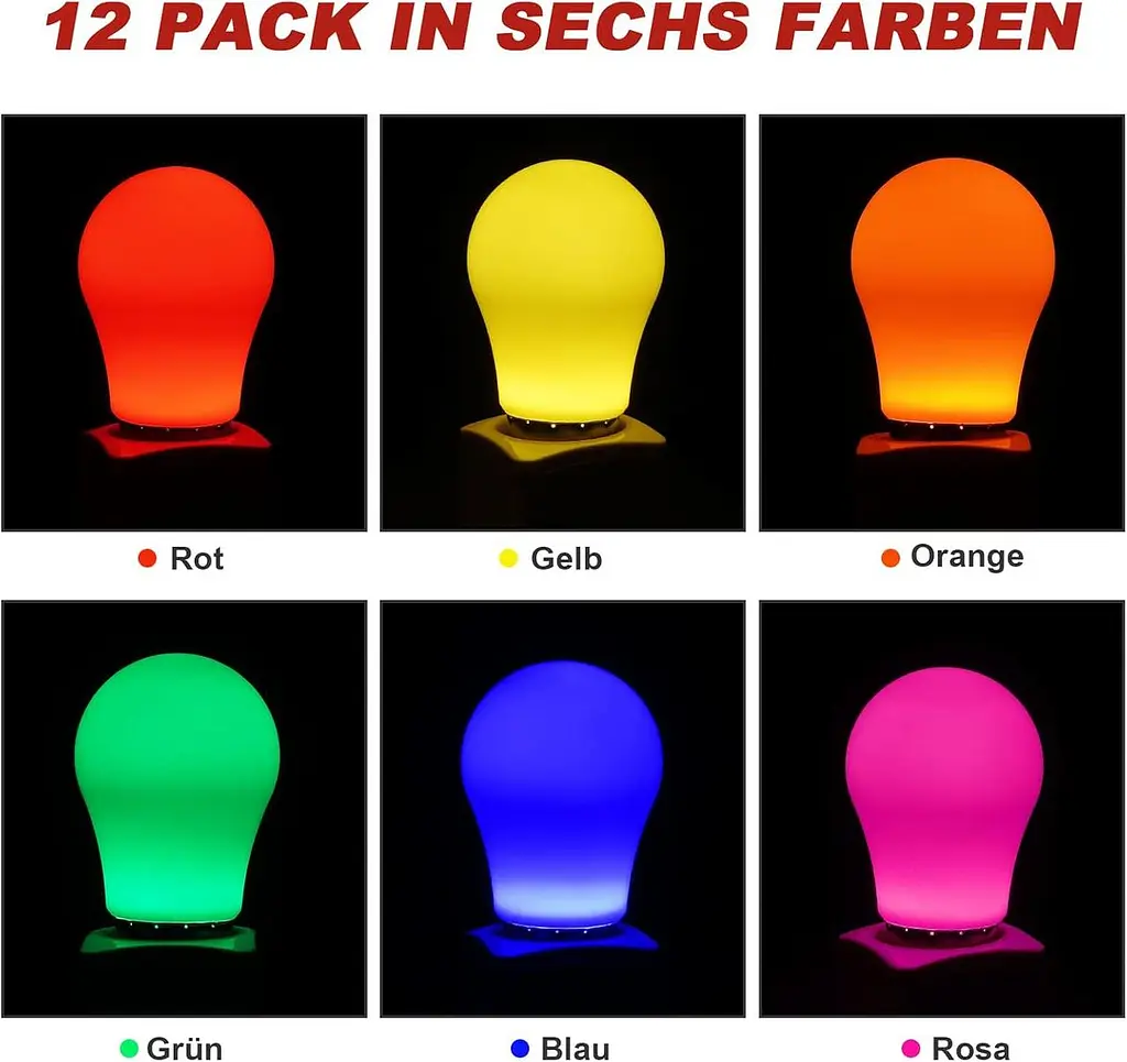 Світлодіодні лампочки UYHGO Colored E27 Edison Screw, 2W G45/A45 м'яч для гольфа, різнобарвний рожевий, жовтогарячий, червоний - фото 3