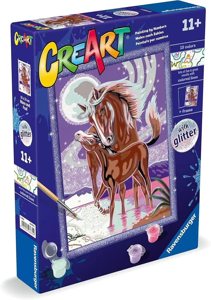 Картина за номерами Кінь з лошам Ravensburger CreArt 24×18 см з блискітками та рамкою 15 акрилових фарб від 11 років (SKU-279) - фото 5