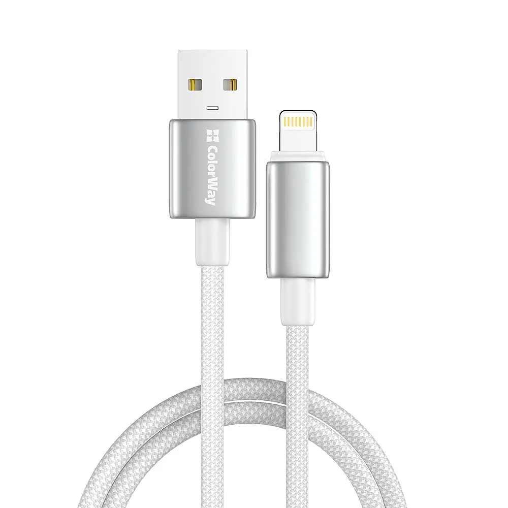 Кабель ColorWay USB - Lightning (M/M), zinc alloy braided, 3А, 2 м, Білий (CW-CBUL099-WT) - фото 3