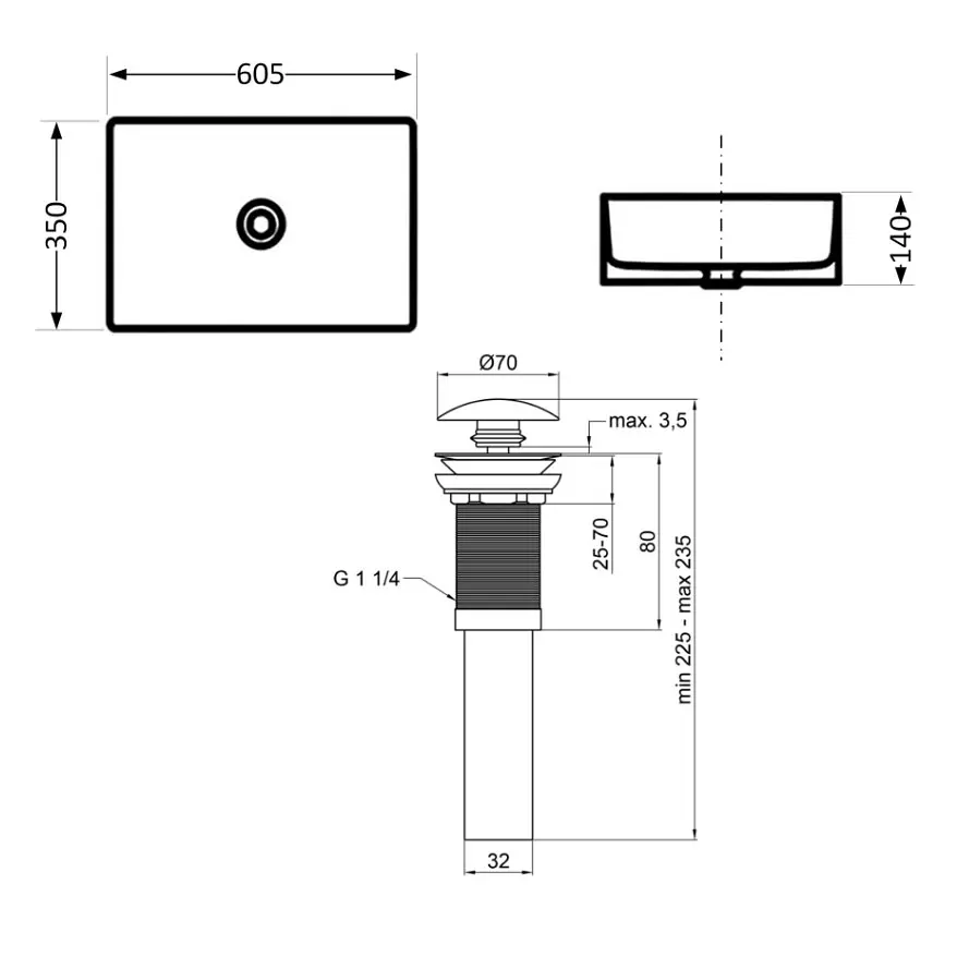 Раковина накладна Qtap Tern, Beige, прямокутна, з донним клапаном QTTER188SB49790 - фото 4