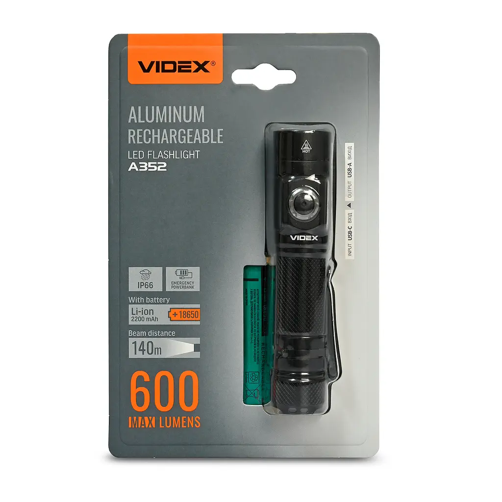 Портативний світлодіодний ліхтарик Videx VLF-A352, 600Lm 5000K (28358-000) - фото 2