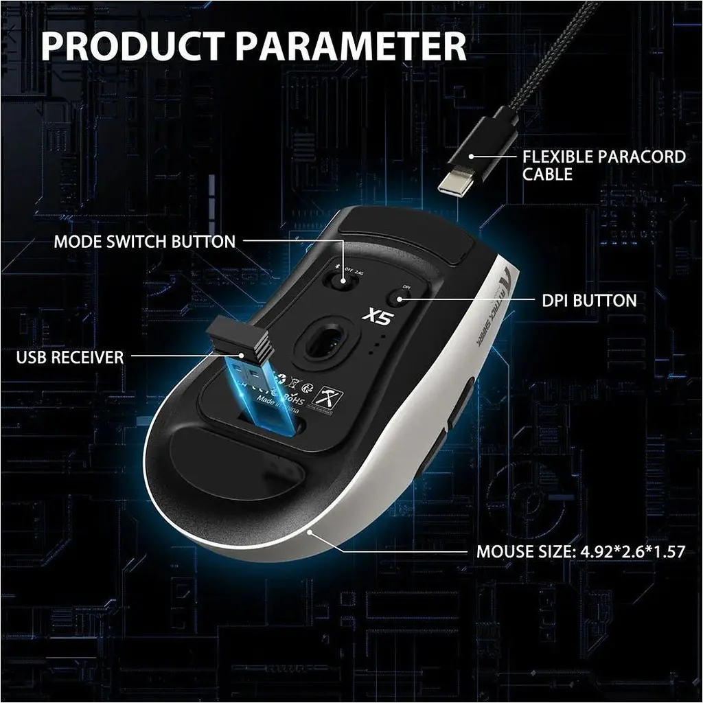 Мышь Attack Shark X5 Wireless White/Black (AS-6922456700225-WB) [159859] - фото 6