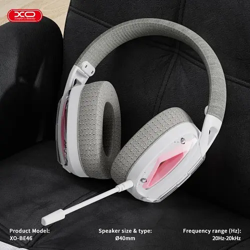 Наушники накладные XO BE46 2.4G Gaming Headset with Type-C+USB 2-in-1 Adapter Бело-розовые - фото 4