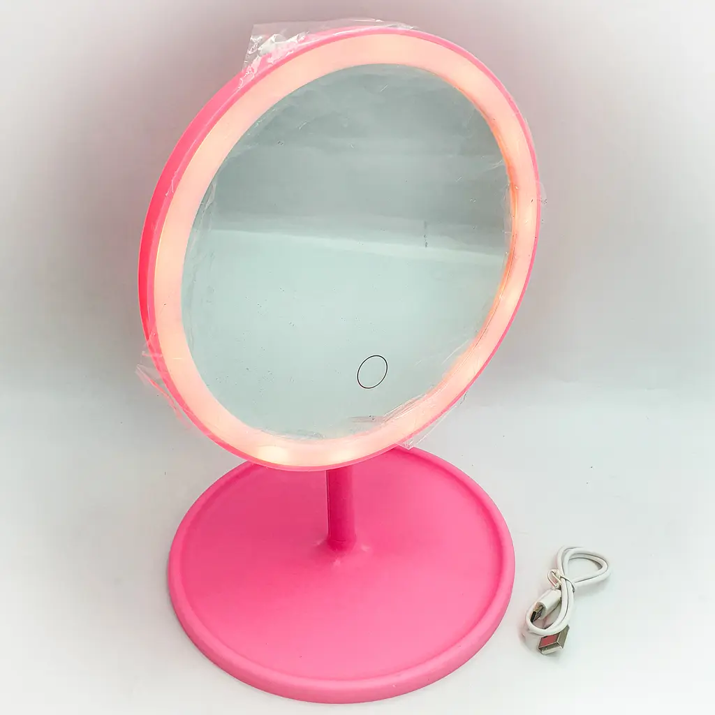 Дзеркало косметичне з Led підсвічуванням та акумулятором для макіяжу кругле 17 см UKC рожевий - фото 12