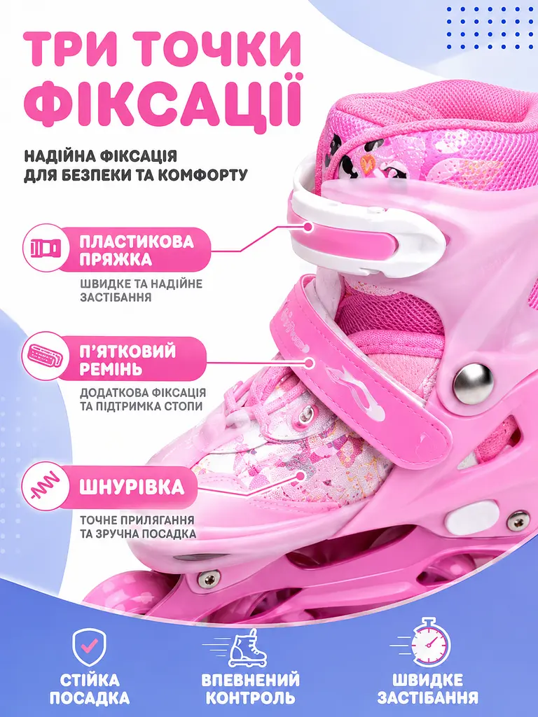Набір дитячих роликів для дівчинки М 35-38 із захистом і шоломом рожеві (49676198) - фото 5