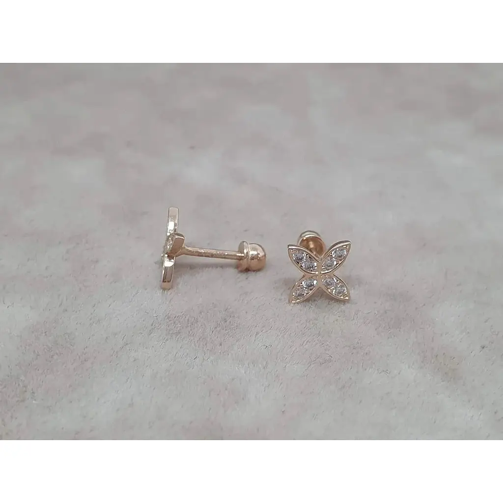 Золотые серьги-пуссеты Ameris Клевер с фианитами. 210100 - фото 3