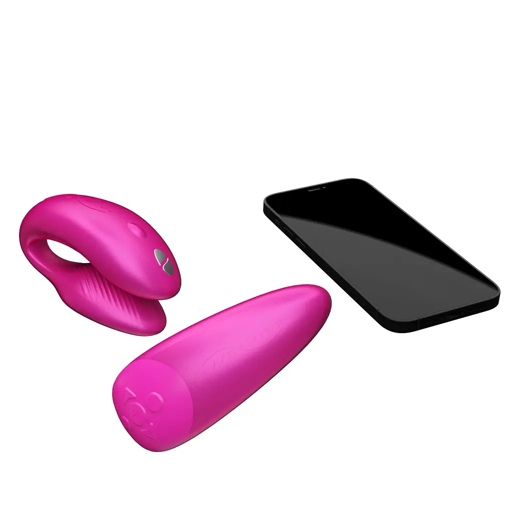 Смарт-вібратор для пар We-Vibe Chorus Cosmic Pink, сенсорне керування вібраціями стисненням пульта - фото 5