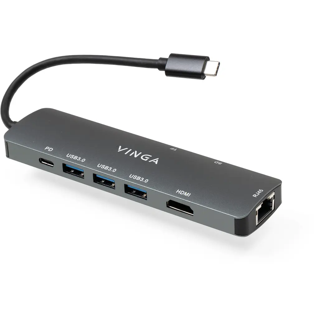 Концентратор Vinga USB-C 3.1 to HDMI+RJ45_1Gbps+3xUSB3.0+SD/TF+PD100W (VHYC8) - фото 8
