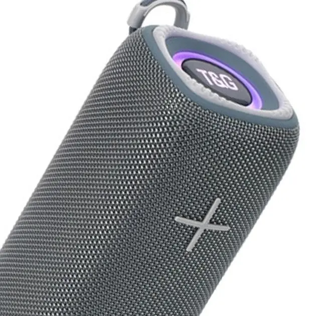 Портативна акумуляторна 16W Bluetooth колонка BT/USB/TF/FM з ремінцем та світломузикою 18см TG 654 сіра - фото 2