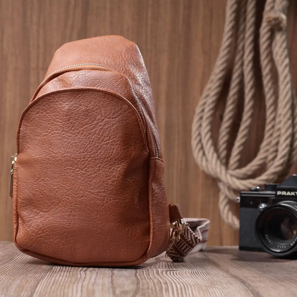 Жіноча сумка через плече з екошкіри з акцентом на текстильну лямку Vintage 22780 руда - фото 9