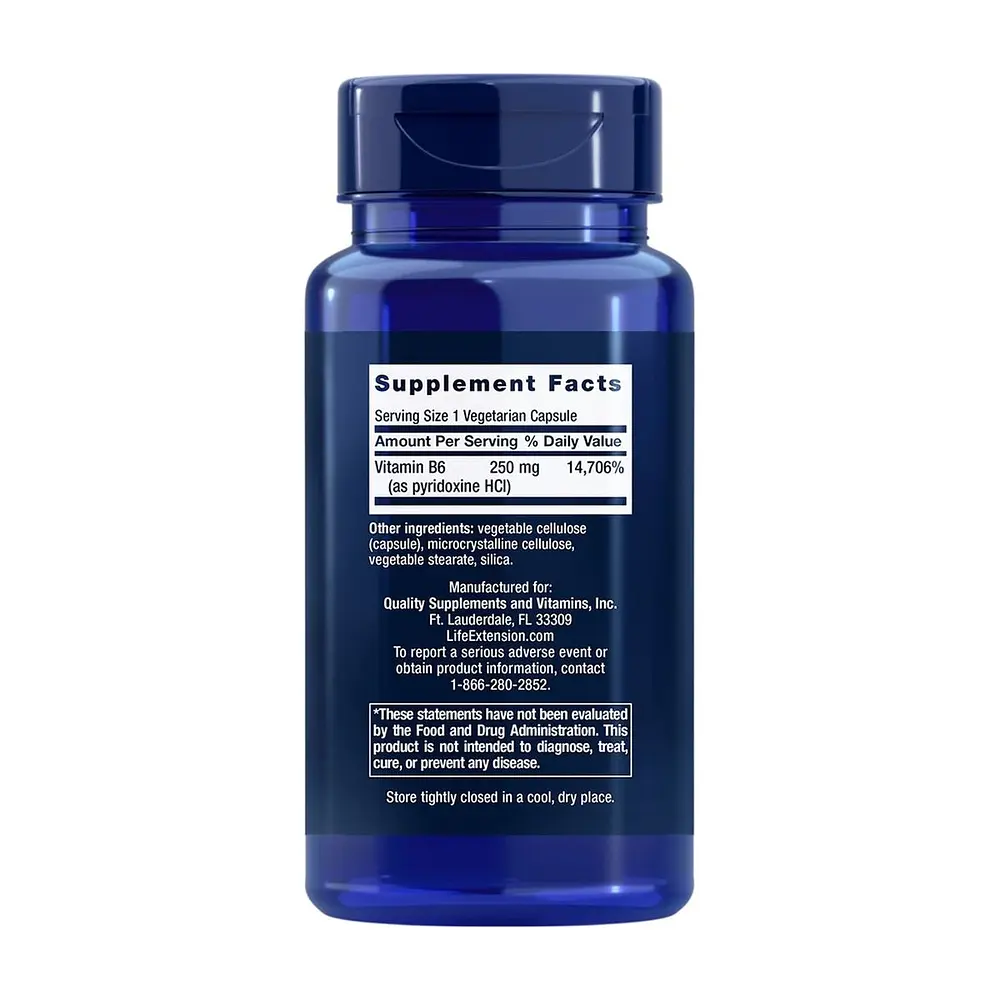 Вітамін В6 (піридоксин HCl) Life Extension Vitamin B6 250 mg, 100 вегакапсул - фото 2