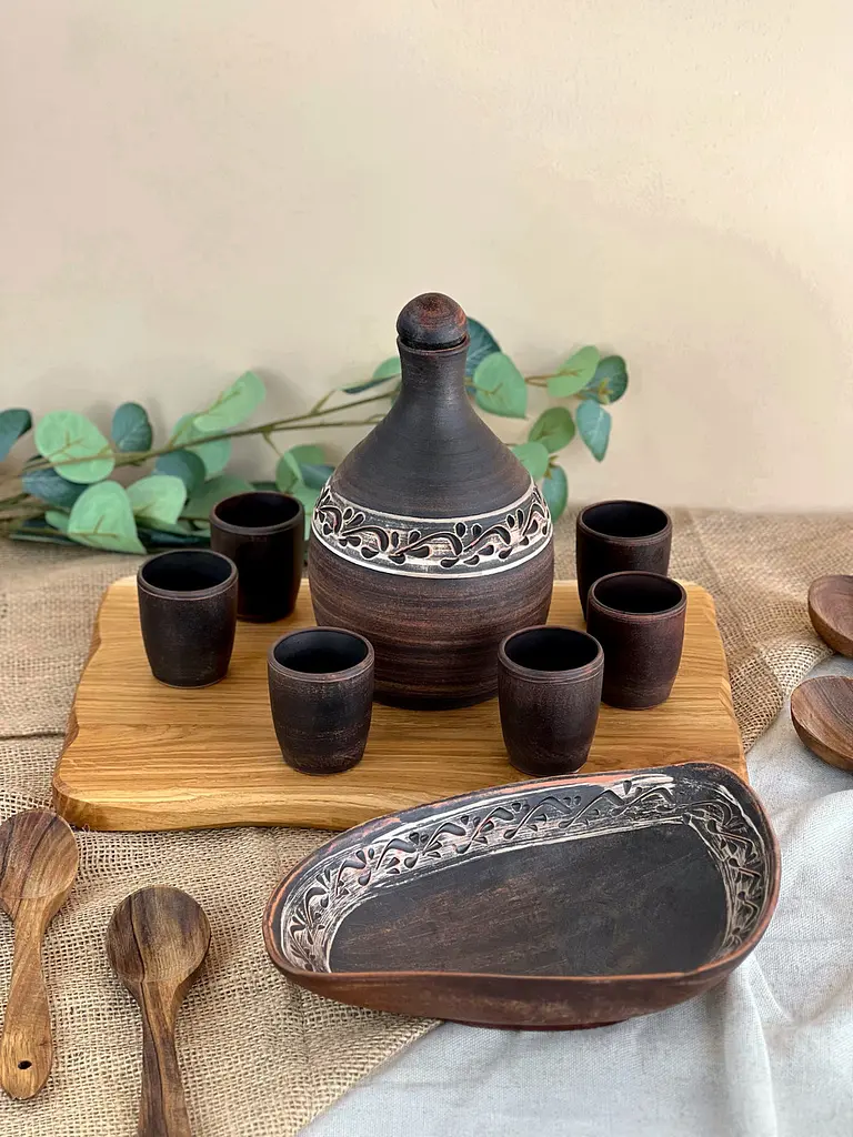 Столовый сервиз подарочный керамической (глиняной) посуды Ангоб - фото 2