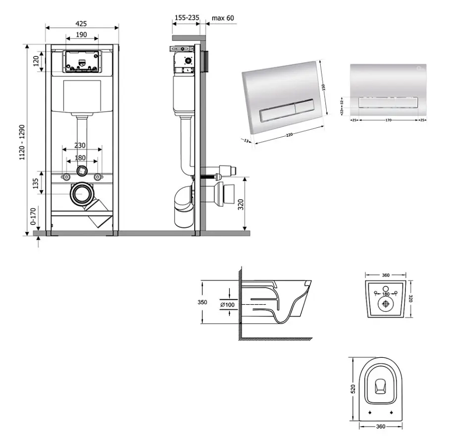 Набір Q-tap Nest 4 в 1 підвісний унітаз Jay Ultra Quiet 520x360x320 + комплект інсталяції QT07335175W48198 - фото 8