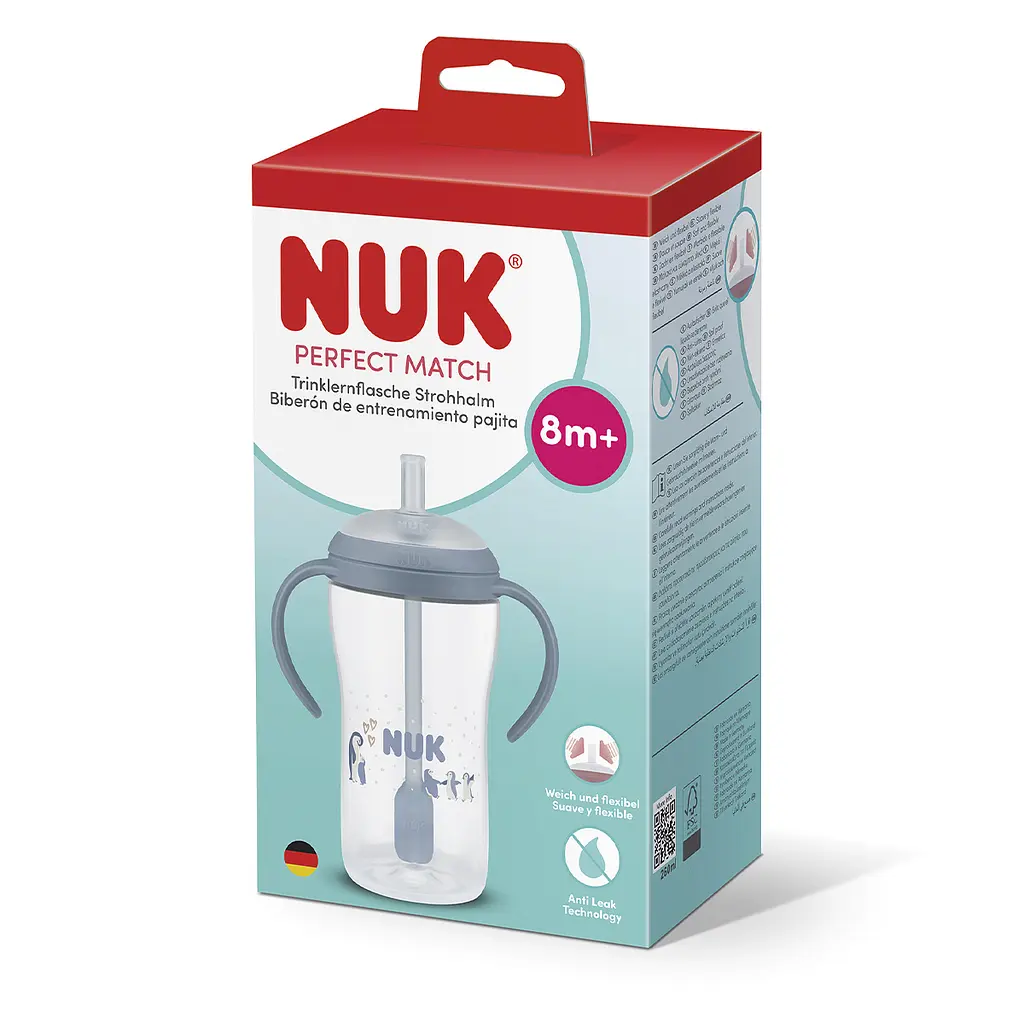 Поїльник з ручкою Nuk Perfect Match Learner Straw Cup з трубочкою 260 мл пінгвін (3954241) - фото 4