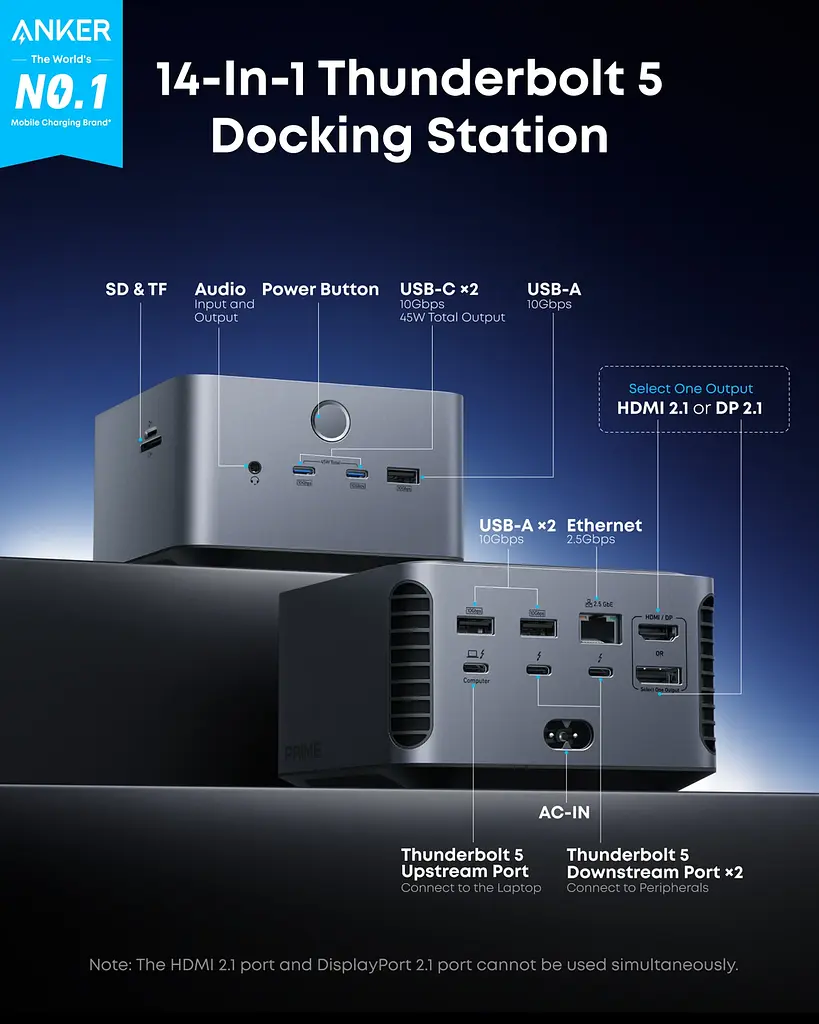 Сетевое зарядне пристрій Anker Prime Docking Station Чорний (7198853) - фото 4