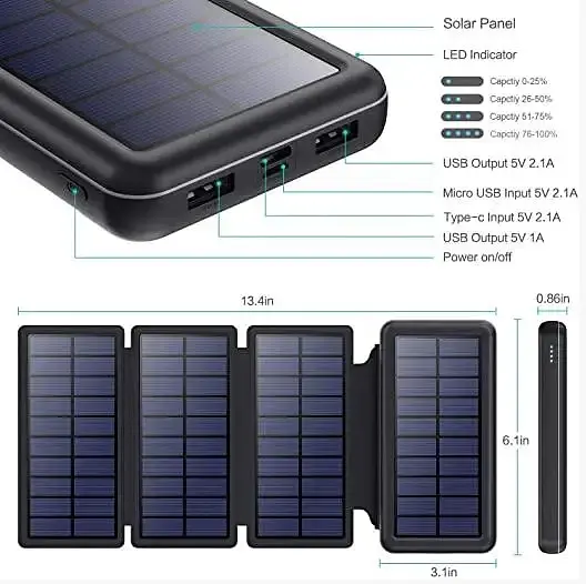Портативная батарея Power Bank + Solare 26800mAh HX160S5 Солнечное зарядное устройство - фото 3